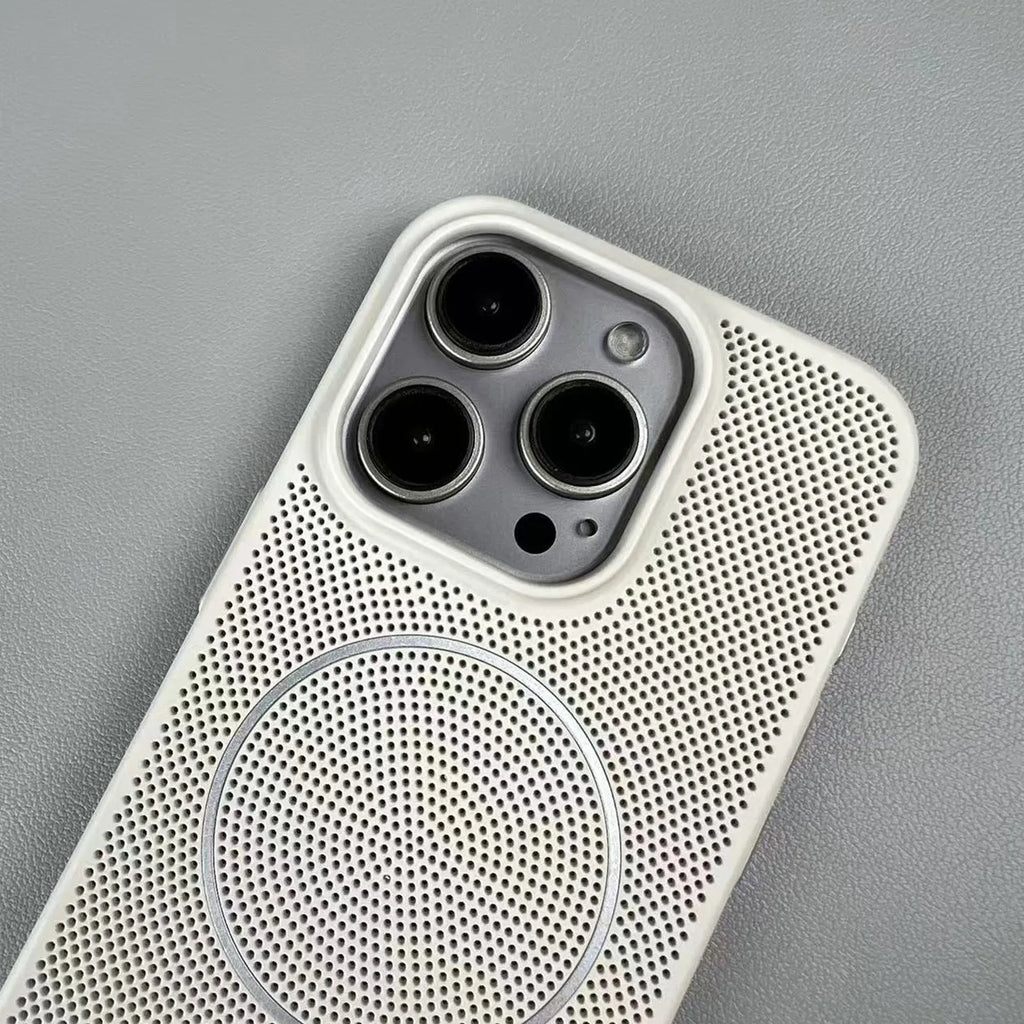 Thin frosted magnetic phone case for iPhone in multiple colours, showing shockproof and heat dissipating design.