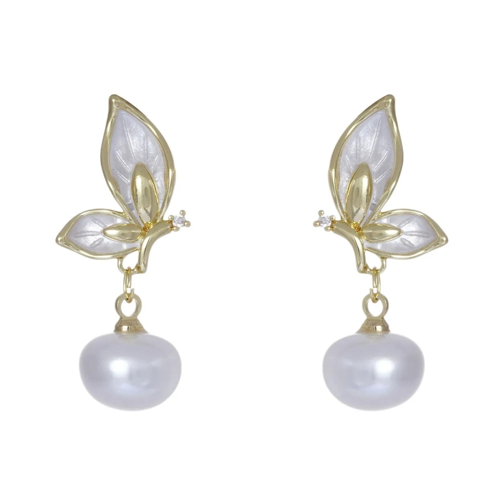 Zircon painting oil butterfly earrings for women with copper construction and electroplated colour finish