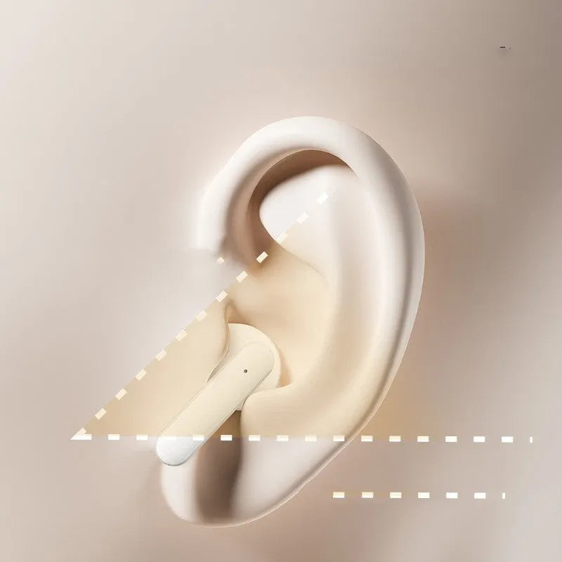 YX28 black Bluetooth headset with touch screen display and ear hook design shown from side angle