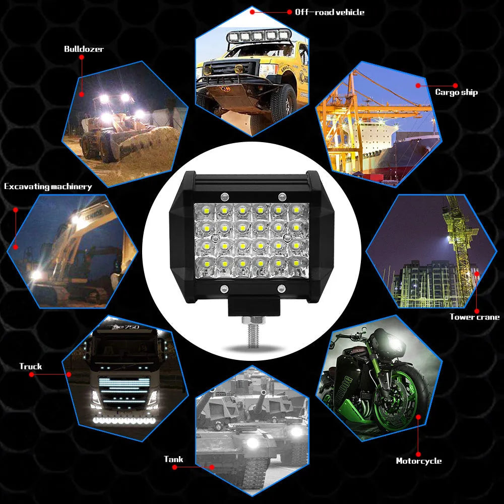 Black aluminium 72W LED vehicle strip light with 4 rows of beads and stainless steel bracket