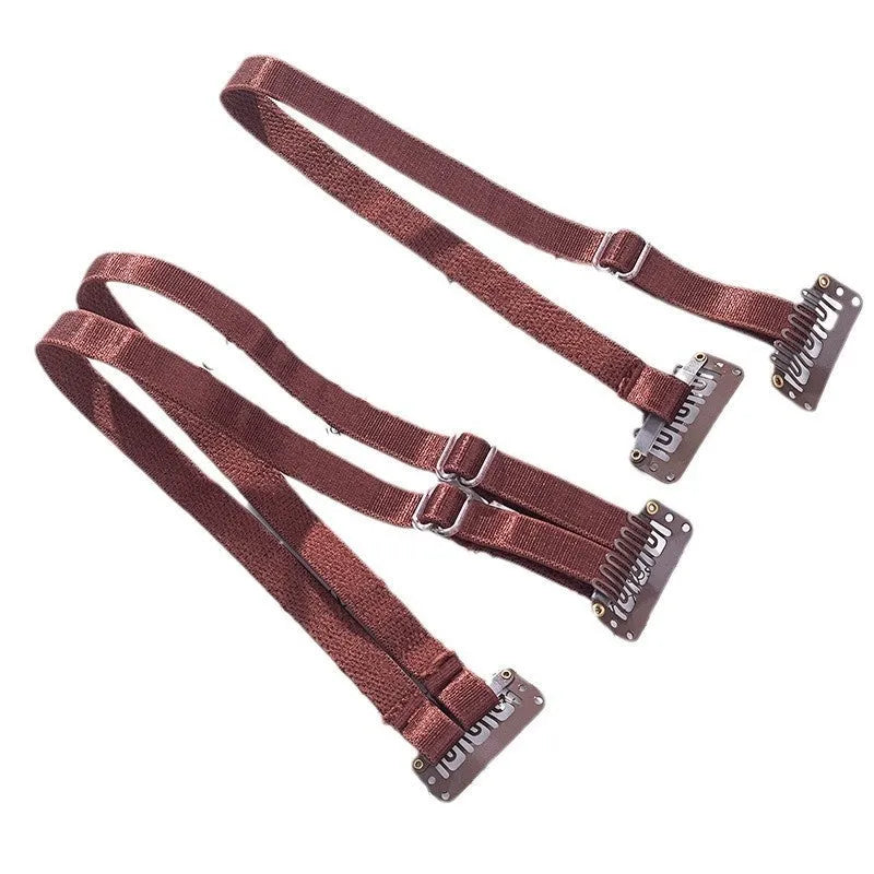 Nylon face lifting strap with invisible clip, one size, shown in black brown or apricot single or double strap