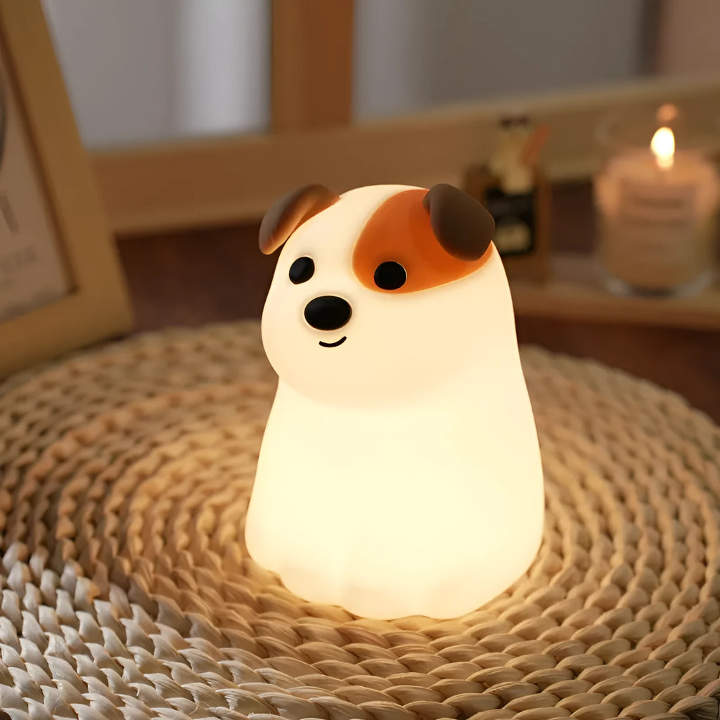 Silicone puppy dog night light with cartoon animal design, built-in battery and Type-C charging
