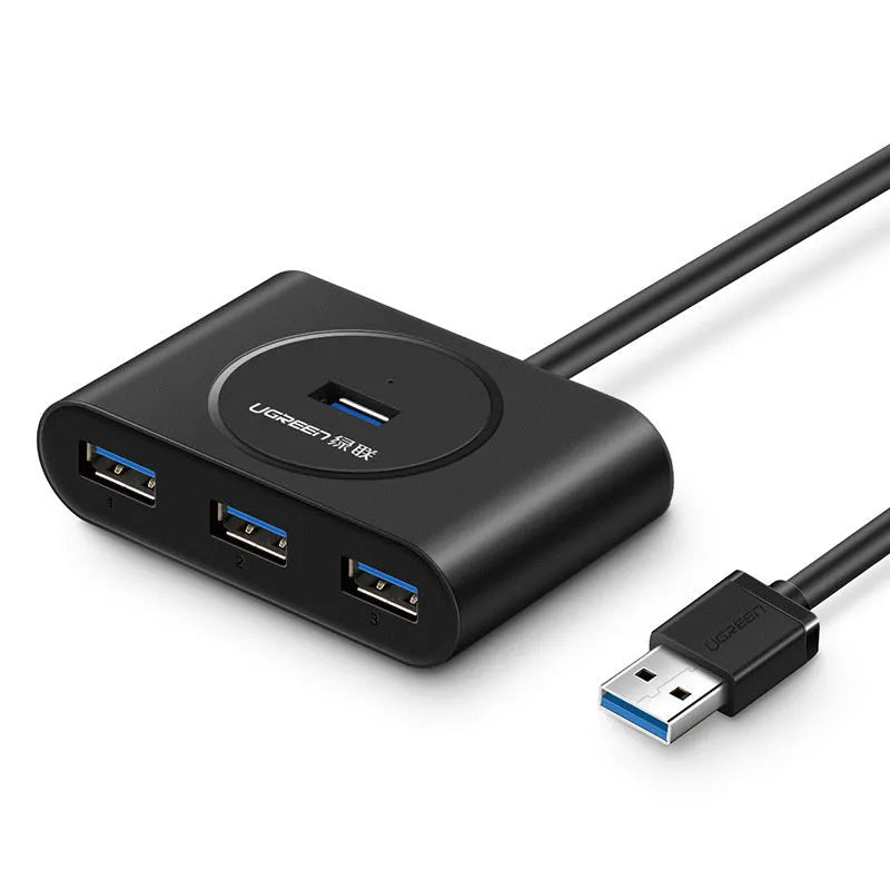 Black USB 3.0 extender adapter hub with multiple ports and a choice of cable lengths for desktop computers.
