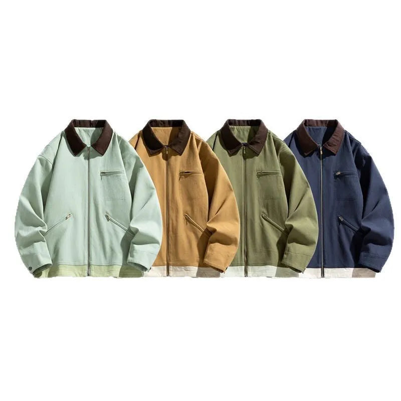 Korean-style loose fit jacket with contrast colour lapels and side seam pockets in mint green colour