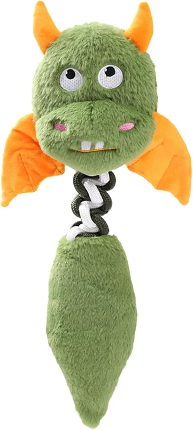 Plush dog toy with squeaker and rattling sounds, 44cm by 19cm, in black, green, or red, made from upgraded rabbit fleece