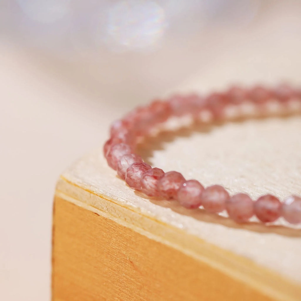 Adjustable natural crystal bracelet with 3mm polished beads on wrist