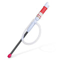 Blue or red manual siphon pump for transferring fuel, oil, and liquids, made from durable PP material