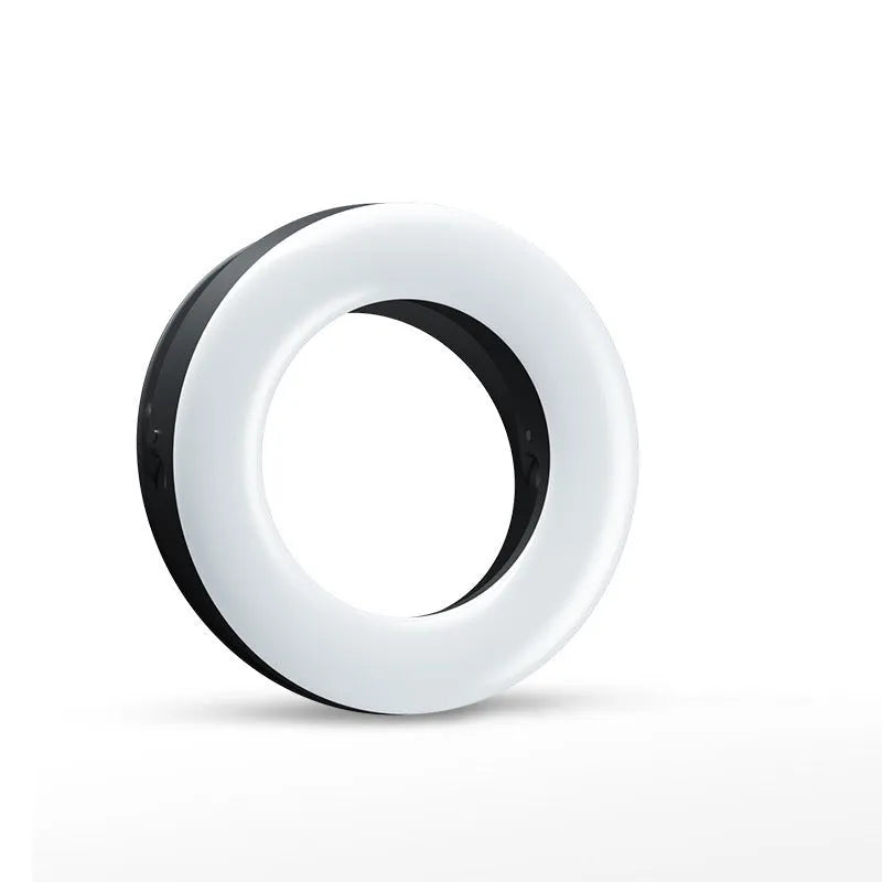 LED selfie ring light with adjustable brightness, compact 90mm design, and USB cable for mobile photography