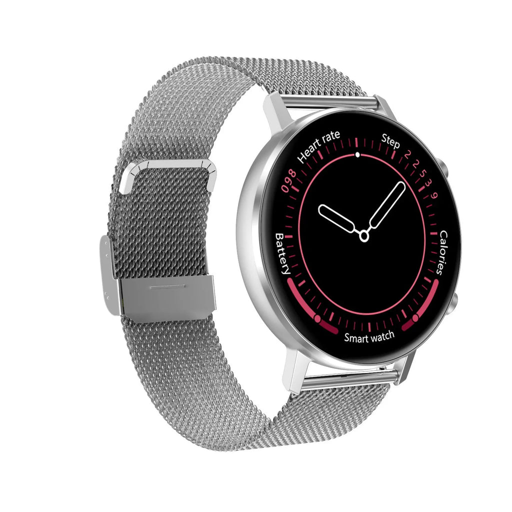 DT96 smart bracelet with steel strap, 1.3-inch AMOLED display, showing black colour option