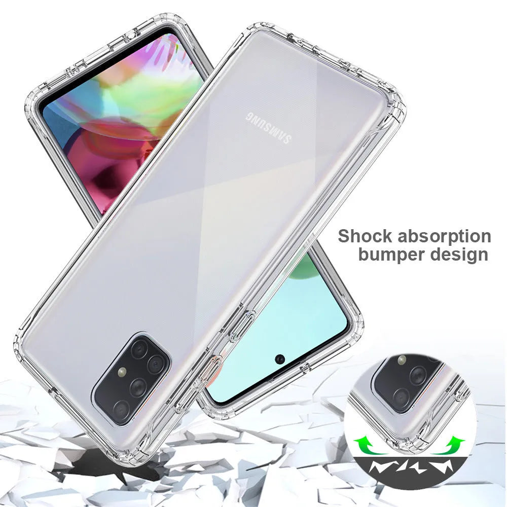 Transparent anti-drop phone case for Samsung Galaxy models showing clear back and side protection