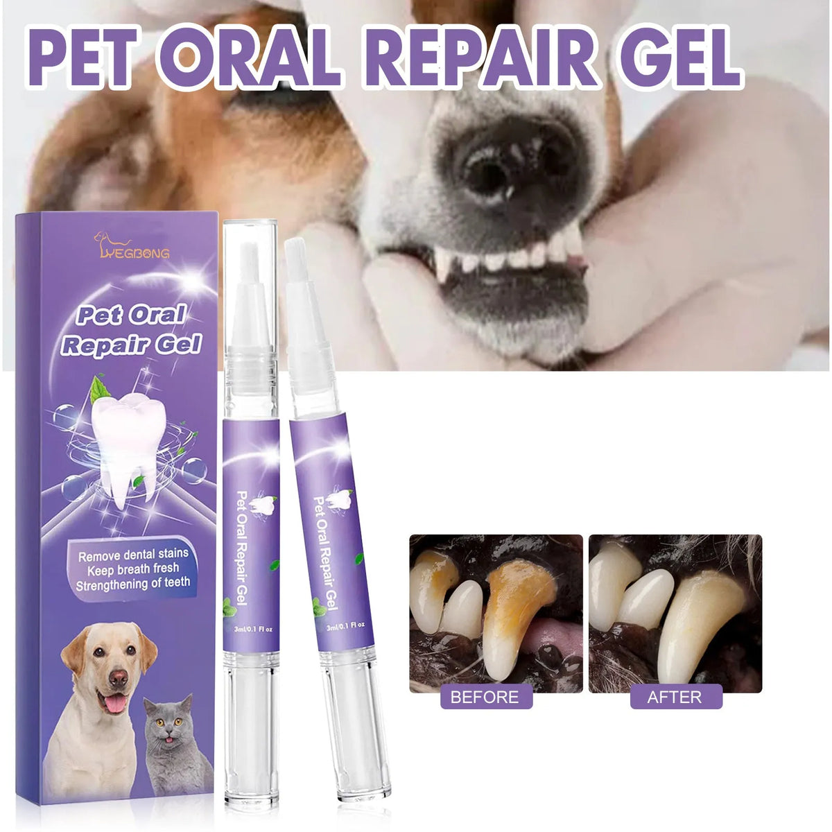 Pet oral repair gel 3ml tube for dogs and cats, 30g, daily mouth care