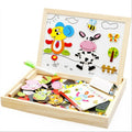 Wooden magnetic puzzle toy set with drawing board featuring animal circus and traffic designs