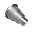 Set of three silver aluminium alloy cake moulds in large, medium, and small sizes.