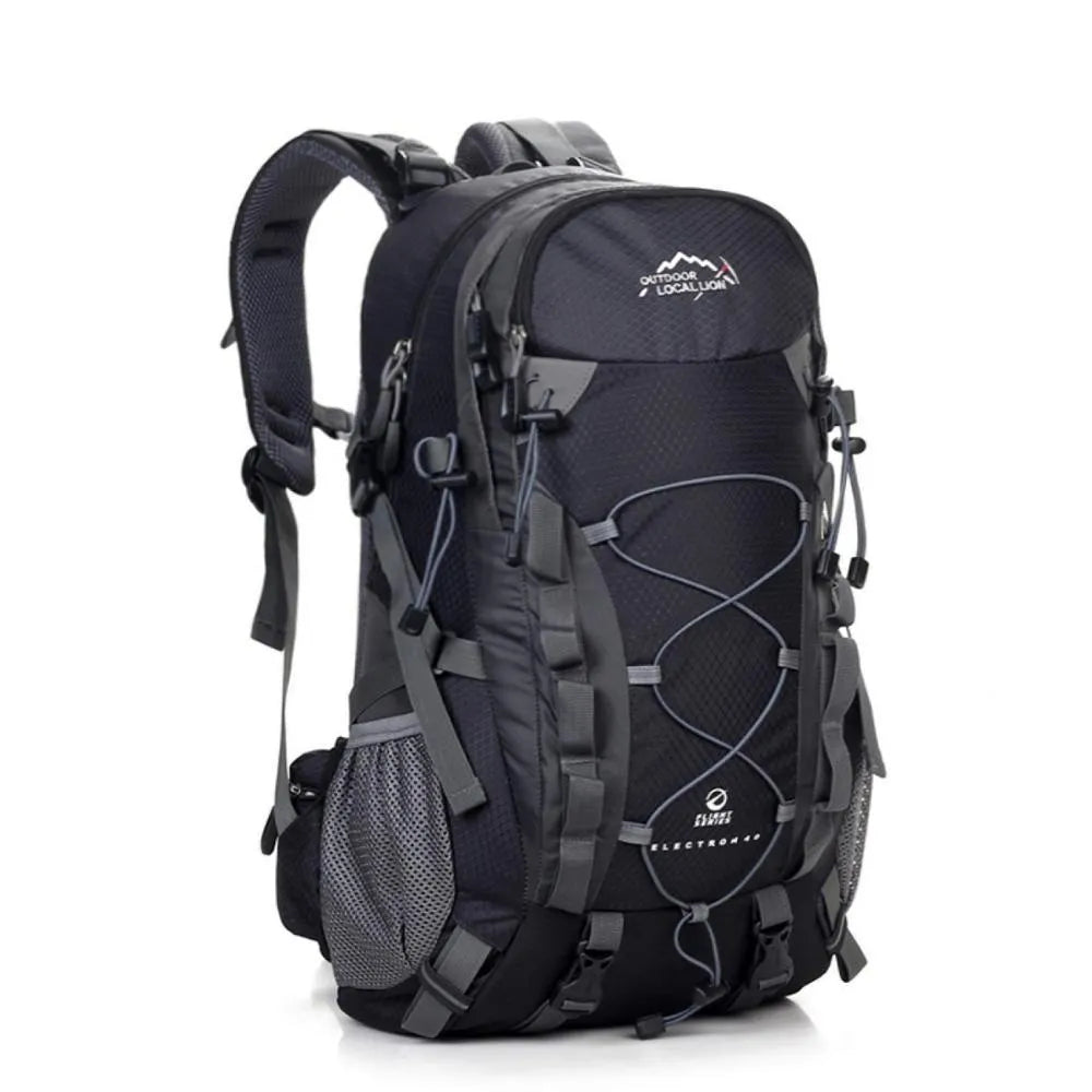 Green leisure sports backpack showing 32cm width, 50cm height dimensions with polyester construction for outdoor activities