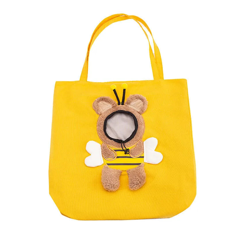 Little Bee Design canvas pet carrier shoulder bag with 3D animal pattern and side head opening