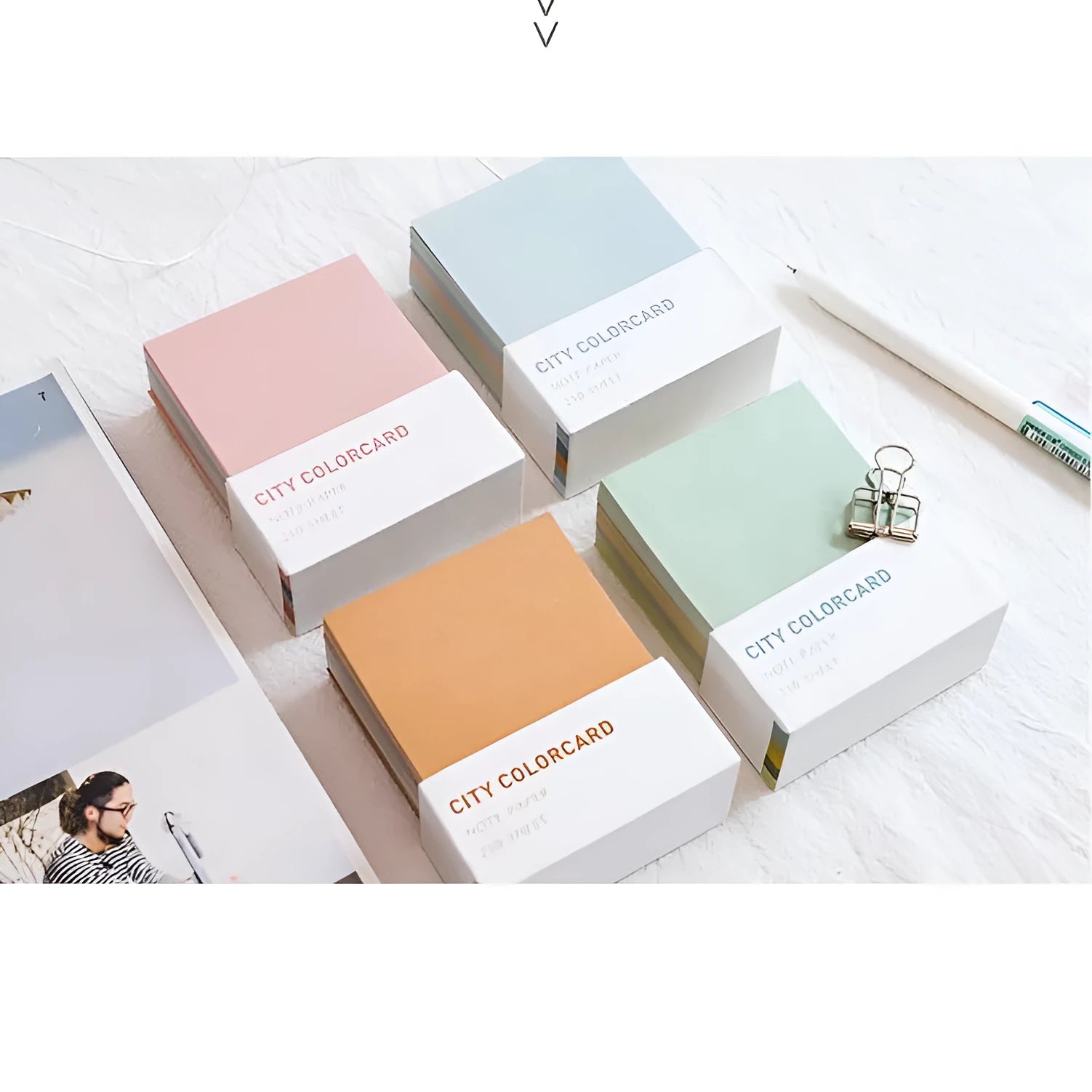 Rectangle memo note paper pad measuring 75 by 95mm with city colour card design