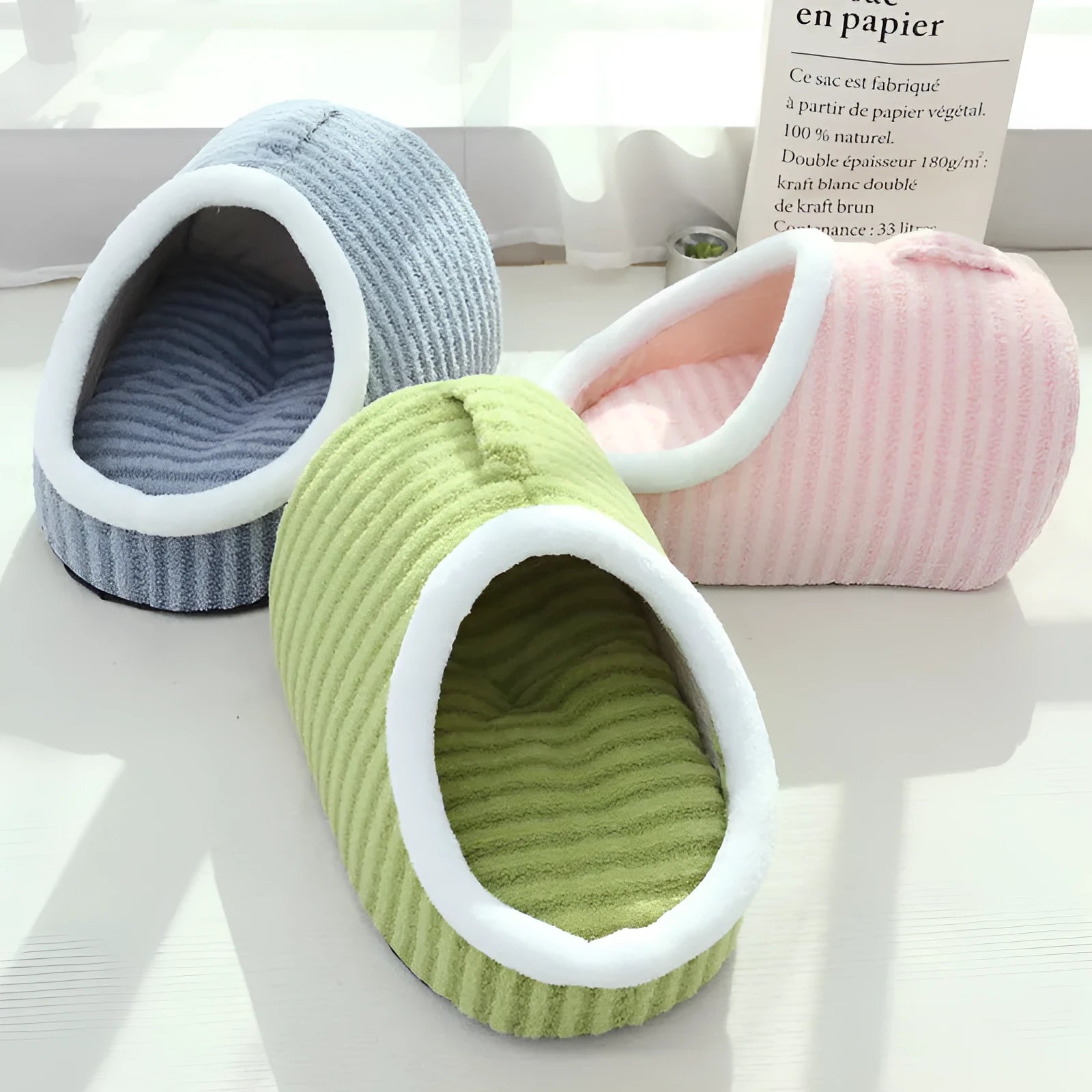 Thickened three-dimensional macaron design cat nest bed in blue colour for winter warmth