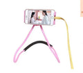 Neck Phone Holder with 360-degree rotating clamp in multiple colours, showing phone mounted for hands-free viewing