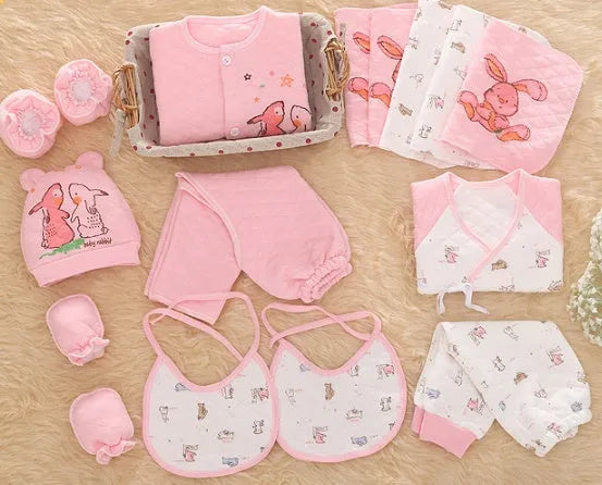 Pink cotton baby clothes set with radish rabbit pattern for newborn infants