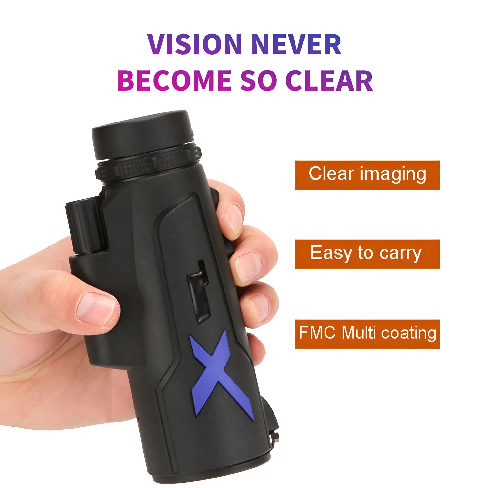 Black 20x50 monocular telescope with 12x magnification for outdoor observation.