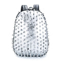 Black oval women's punk style backpack made of PU leather with hollow out details and air cushion straps.