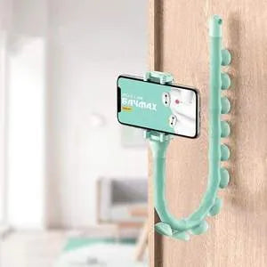 Black flexible phone holder with 62cm gooseneck arm and silicone bracket on a desktop
