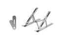 Silver folding computer stand in aluminium alloy with silicone points for laptops under 16 inches