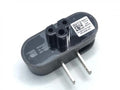 Black notebook power head folding plug with two forks shown in straight and 90-degree positions