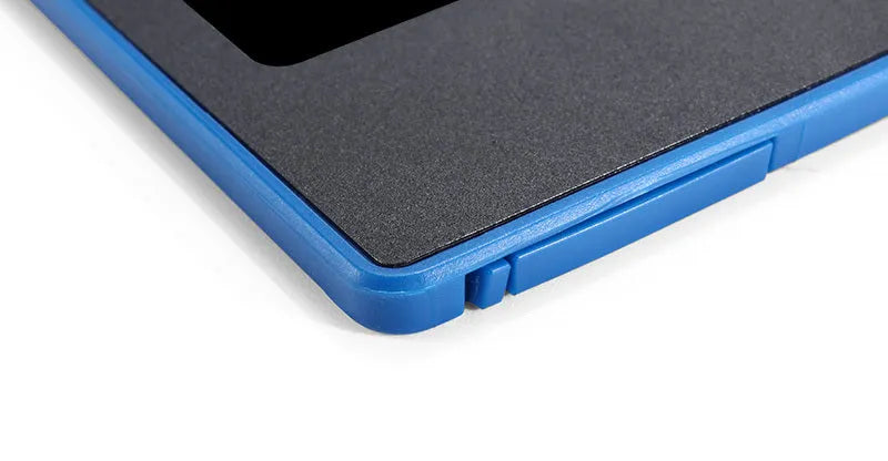 LCD writing tablet with ABS frame, erase button, 150 x 122 x 7mm size and black, white, blue, green or red body