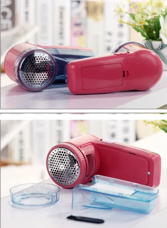 White portable electric lint remover device with USB charging port and removable lint collection compartment