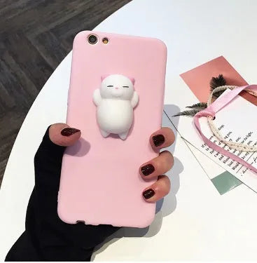 Silicone iPhone case with raised 3D cartoon cat design in multiple colour options