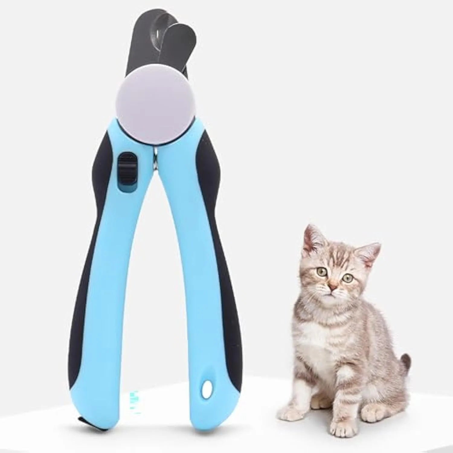 Blue dog nail clippers with safety guard for large dogs, 16.8 cm long