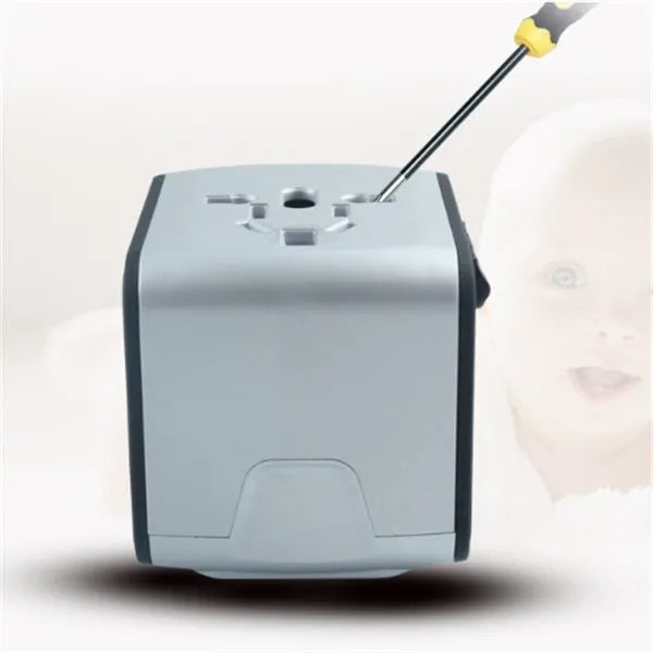 Universal travel adapter with 4 socket holes, 66 x 53 x 52mm, 1500W, PC shell, black blue or green