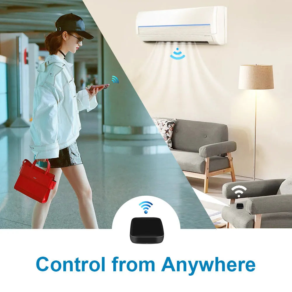 Black voice control universal infrared remote control with WiFi connectivity for home appliances