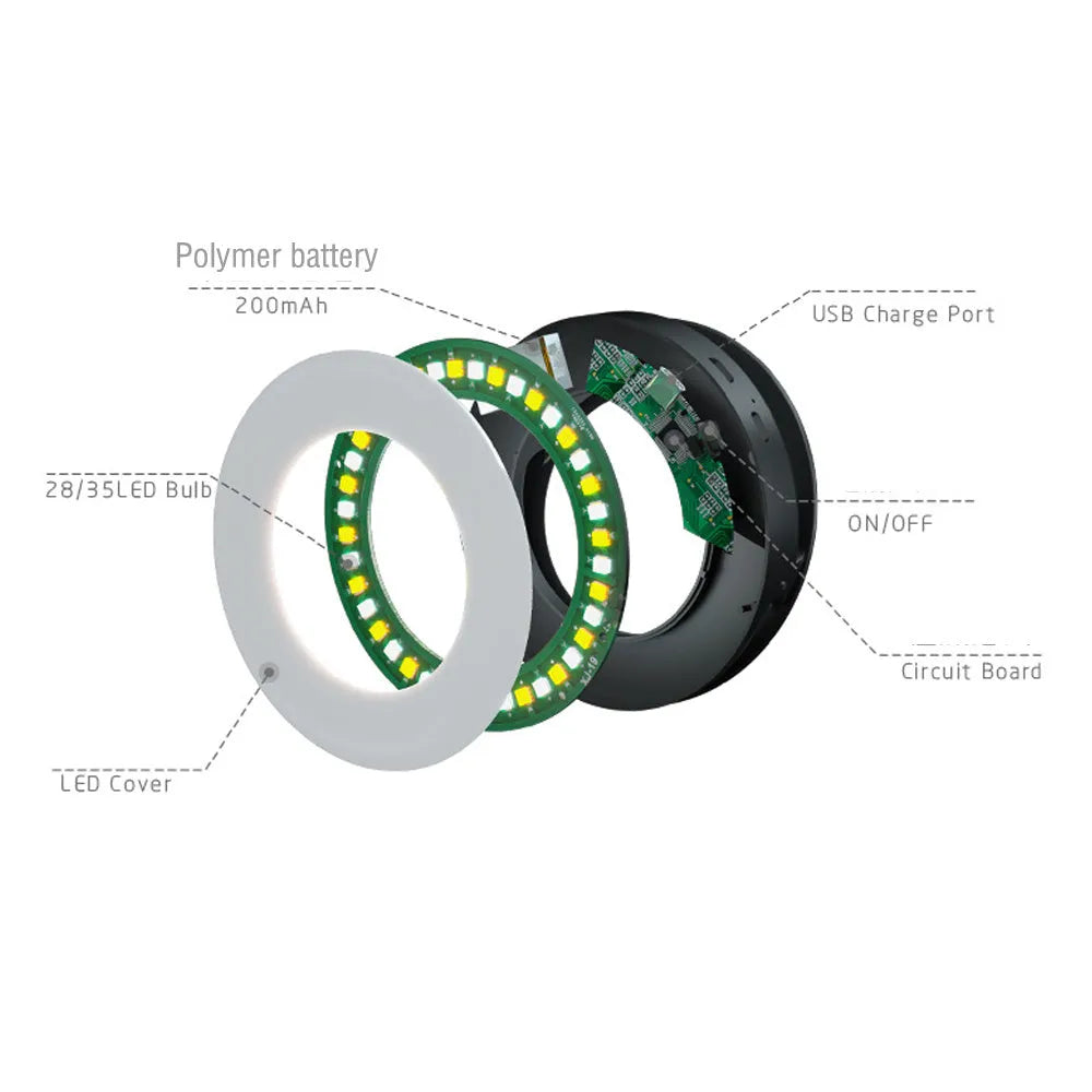 LED selfie ring light with adjustable brightness, compact 90mm design, and USB cable for mobile photography