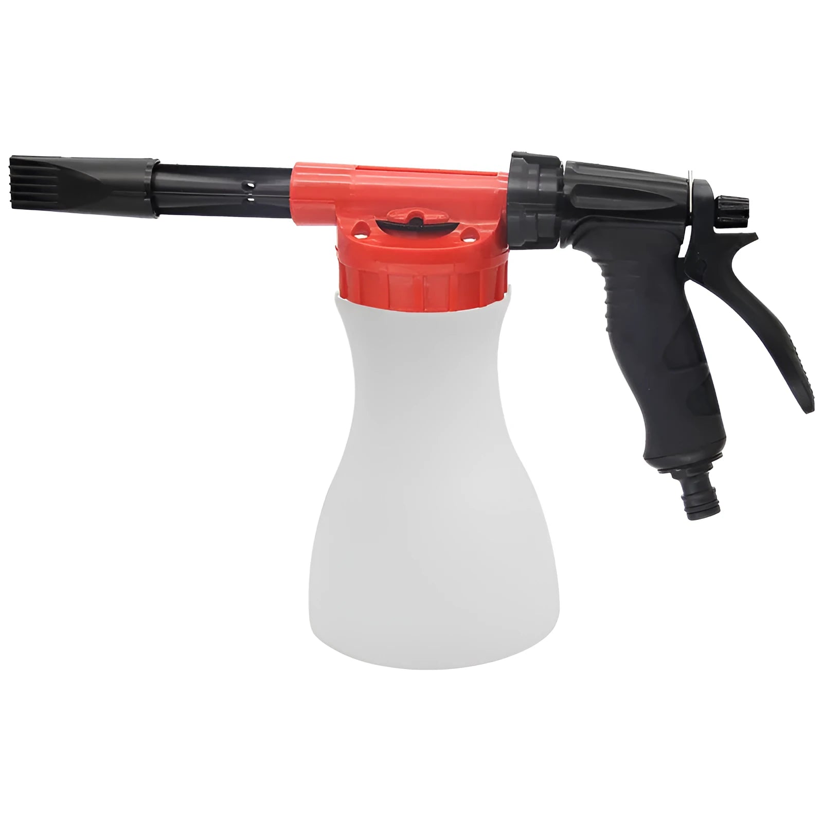 Green and black handheld foam pot high pressure water gun for garden spraying.