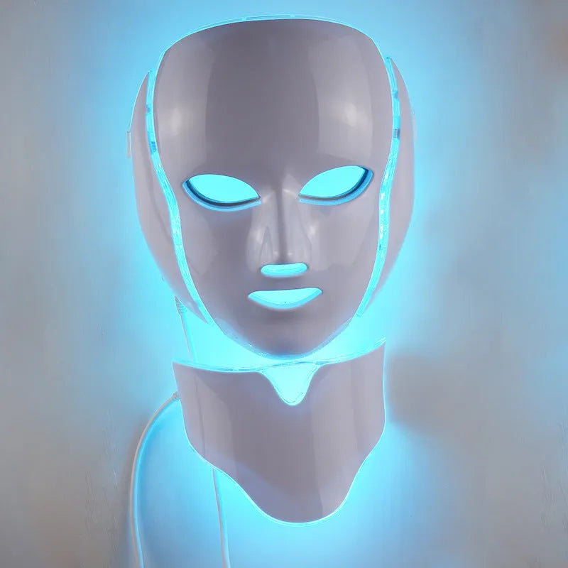 7 colour LED photon beauty mask with 192 LEDs, remote control, and white pearl powder coating