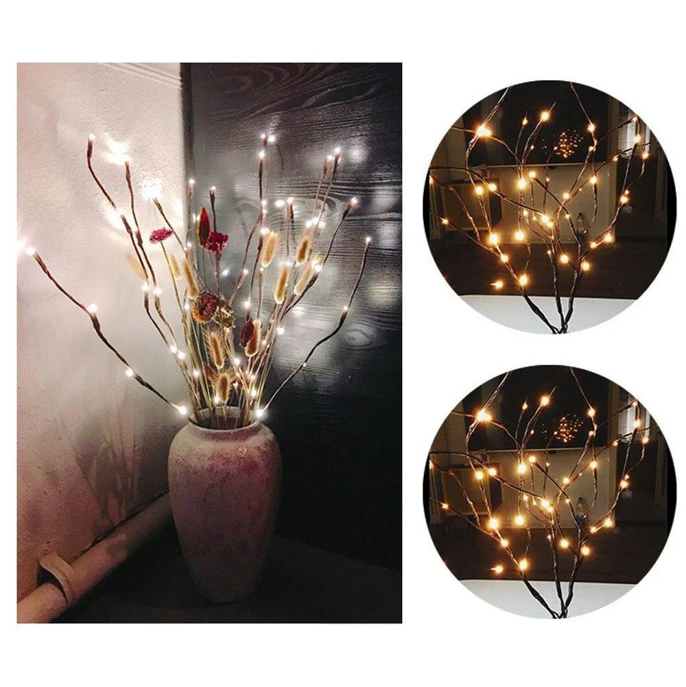 20 LED twig branch light string, 75cm, five branches, battery operated 3V decoration for parties and weddings