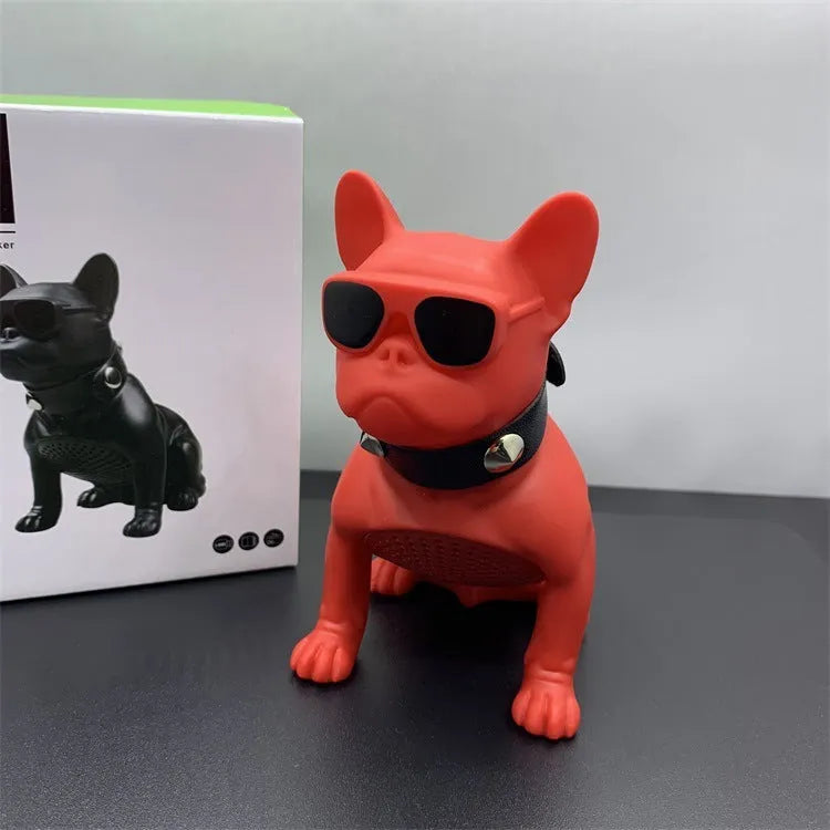 Mini full body bulldog shaped Bluetooth speaker in black, red, or white colour.