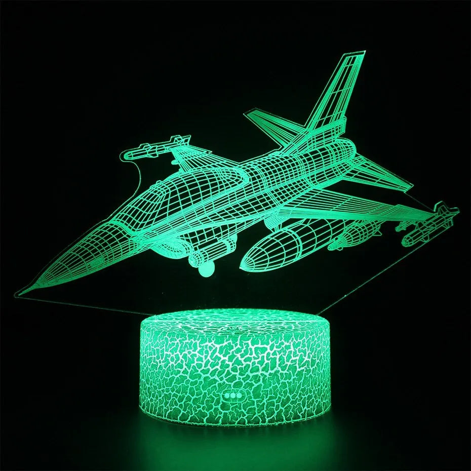 Cartoon airplane-shaped LED night light with touch control and slim acrylic shade.