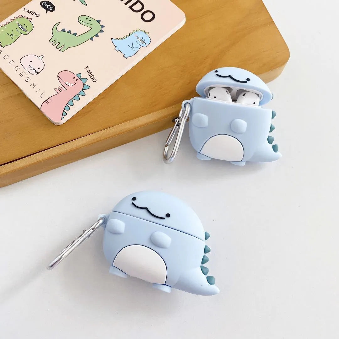 Blue silicone AirPods case with baby dragon design for Apple AirPods protection