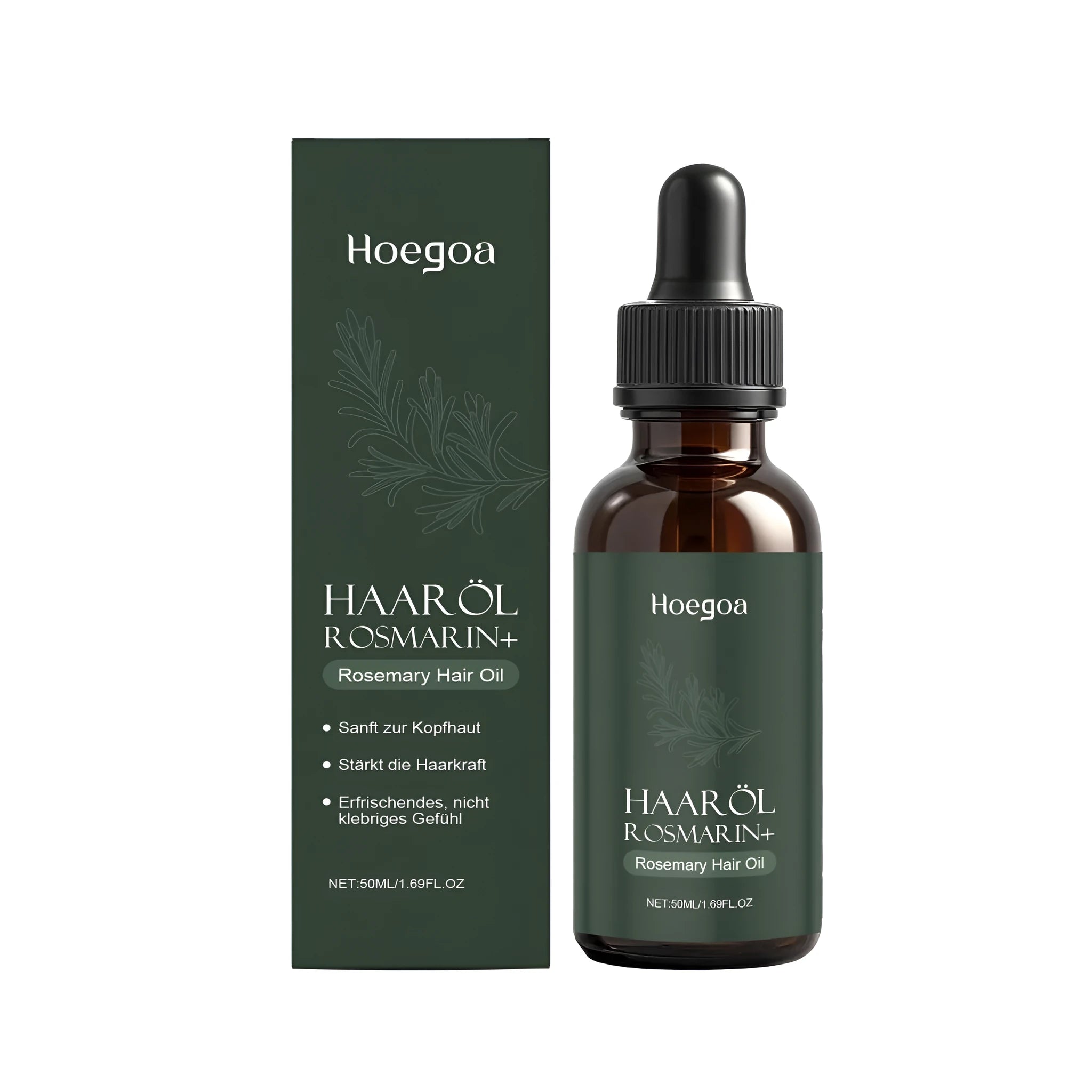 50ml bottle of rosemary-infused hair care oil with castor oil and ginger root extract
