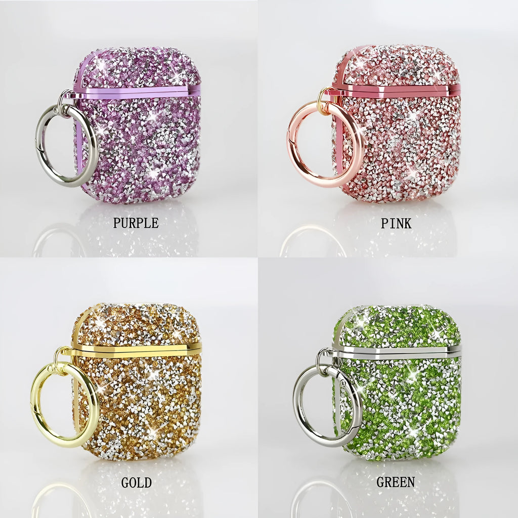 Electroplating diamond-studded AirPods case with flip rhinestone exterior for AirPods 1/2 and AirPods 3