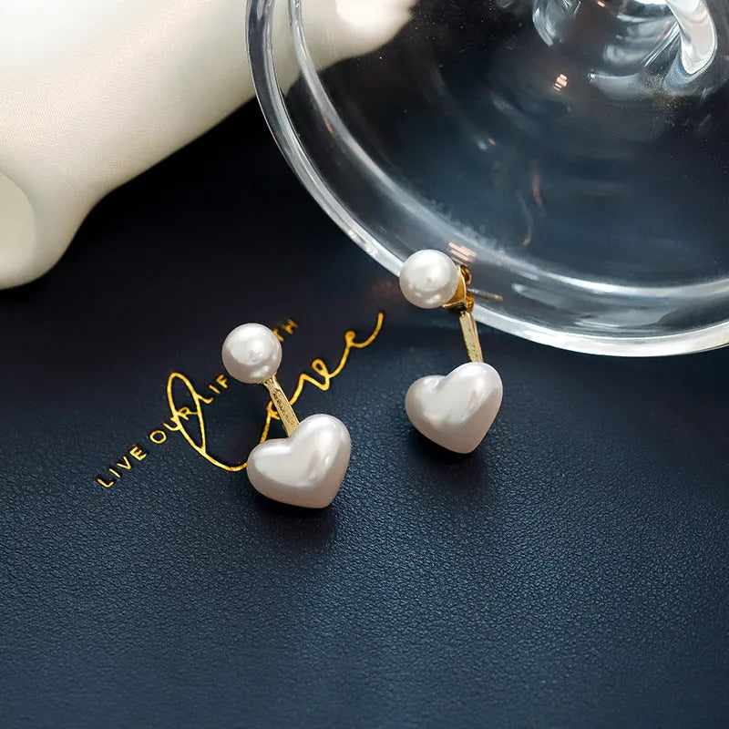 Korean-style heart-shaped stud earrings with alloy electroplating and inlaid artificial gems