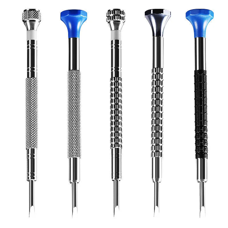 10-piece manual screwdriver set for watch and glasses repair with spare drill bits.