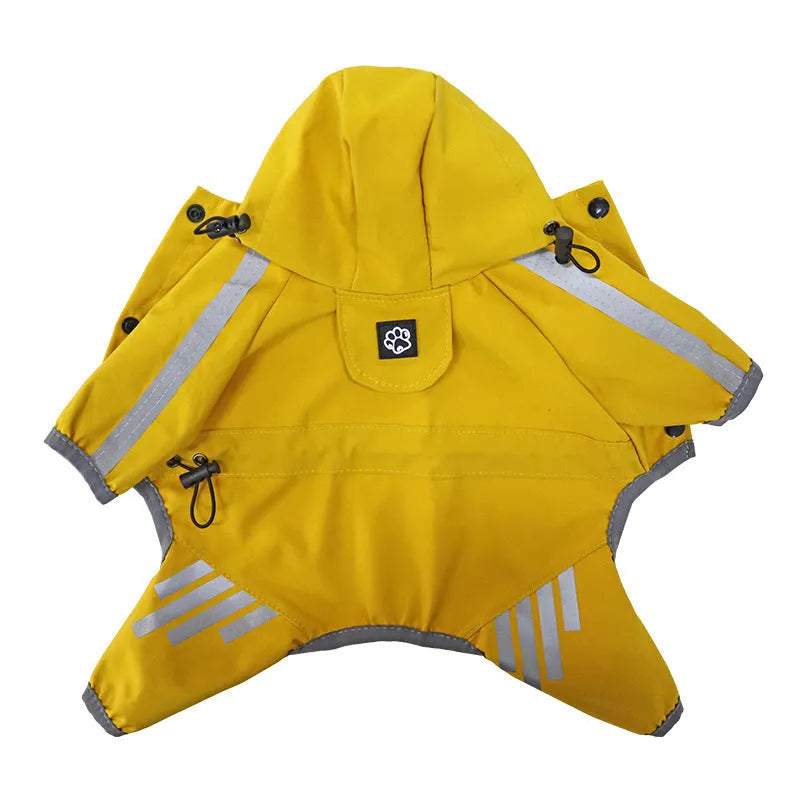 Dog raincoat four feet waterproof rain cape in pink, blue, or yellow, sizes S to XXL