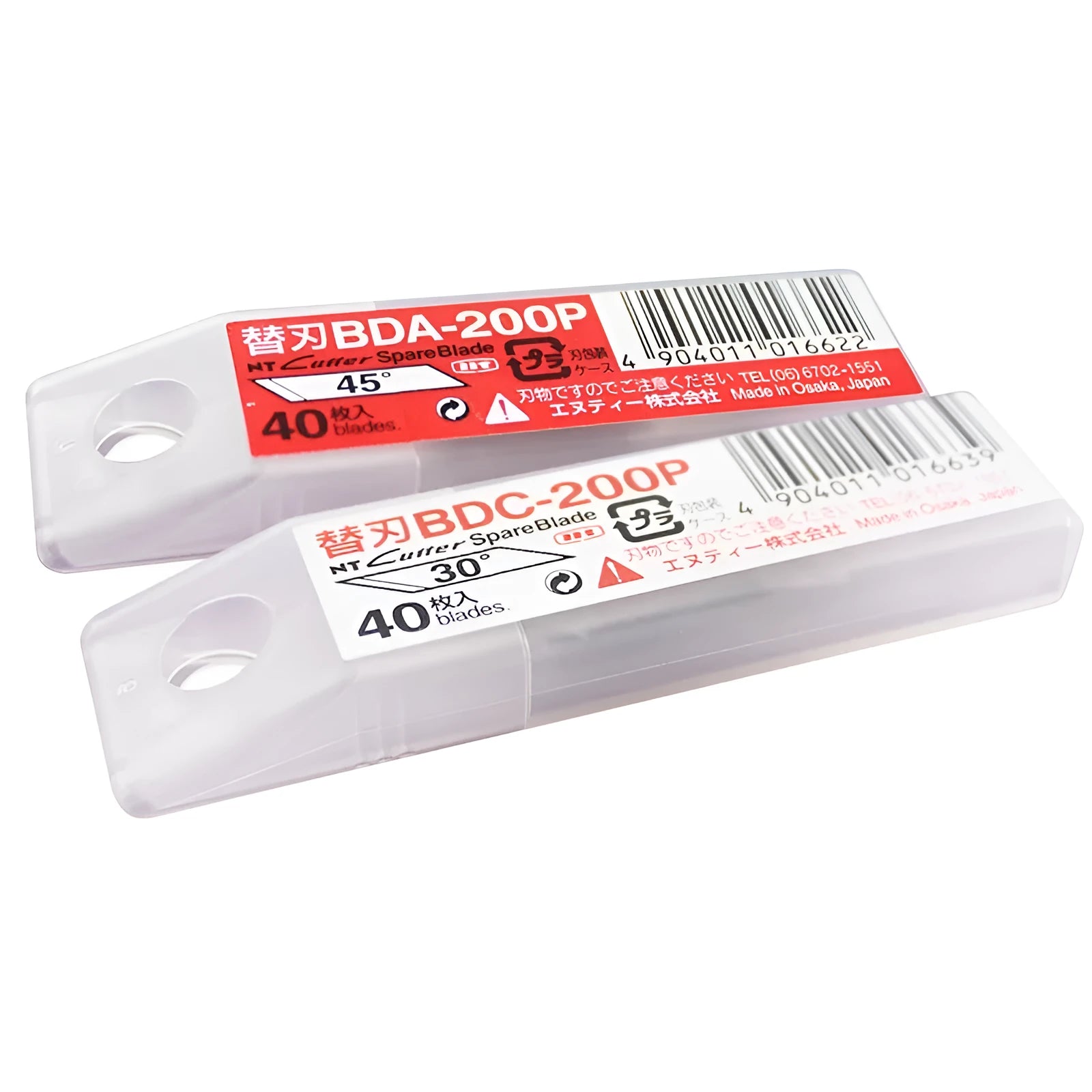Two packs of NT Japan replacement blades: BDC-200P 30-degree and BDA-200P 45-degree, 40 pieces each.