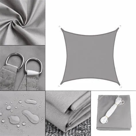 Blue waterproof polyester shade sail measuring 3x4 metres in a curved square shape.