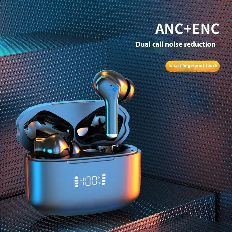 M48 Bluetooth earplug headset with digital display, dual camera, noise reduction and NFC in plastic housing