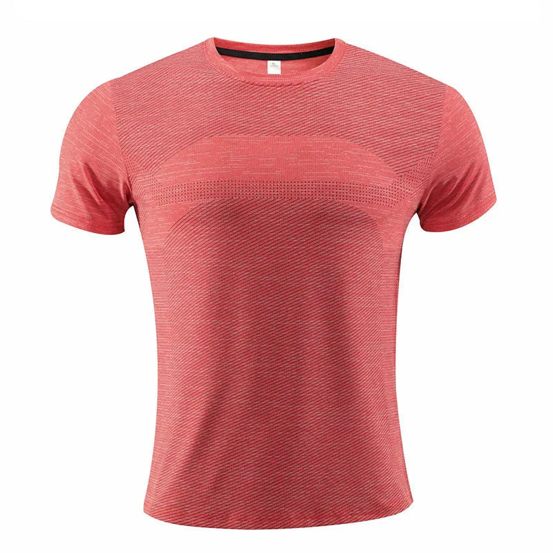 Short-sleeved running t-shirt in polyester fabric with moisture-wicking properties for athletic activities